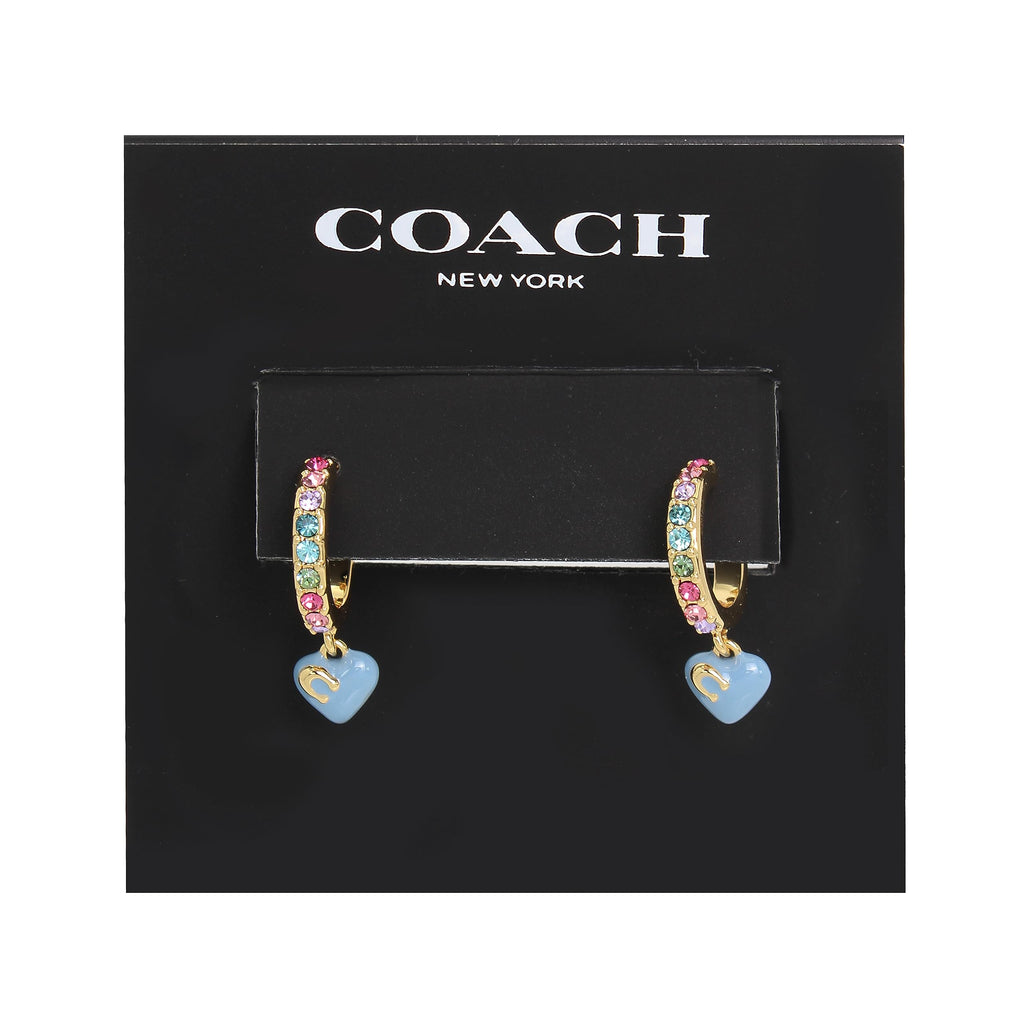 COACH Pave Enamel Heart Huggie Earrings Multi One Size
