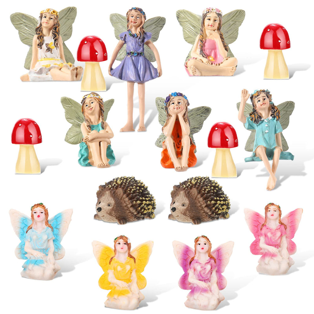 Roowest 16 Pcs Garden Accessories Miniatures Fairies Kit Resin Hedgehogs Cute Tiny Mushroom Miniature Figurines Mini Garden Micro Landscape Ornaments for Lawn Yard Home Outdoor Decorations