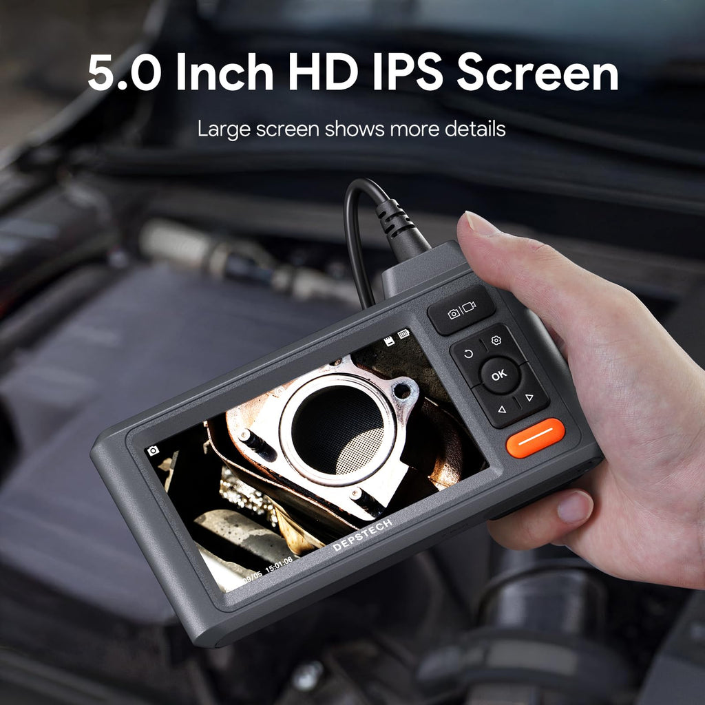 DEPSTECH Inspection Endoscope Camera with Lights: Triple Lens 5" IPS Screen Snake Camera with 16.5FT Flexible Cable, Waterproof 1080P Industrial Borescope Tool for Auto, Wall, Sewer, Pipe, Mechanics