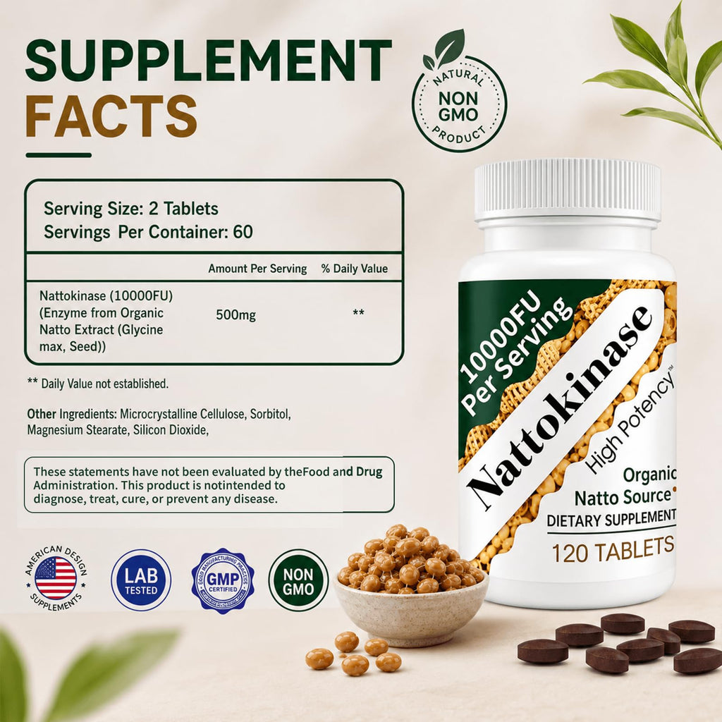 Shileoo Nattokinase Supplement 10000FU – Cardiovascular Support – Extended Release – Vegan, Non-GMO, Gluten-Free – 120 Vegan Capsules