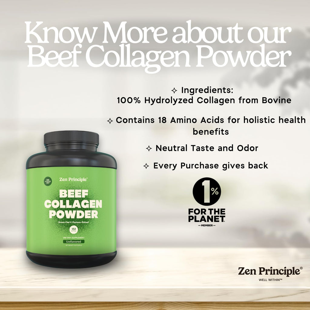 Zen Principle Grass-Fed Agglomerated Collagen Peptides 5 lb. Anti-Aging Hydrolyzed Protein Powder for Healthy Hair, Skin & Joints. Paleo and Keto Friendly, GMO and Gluten Free, Pasture-Raised Bovine.