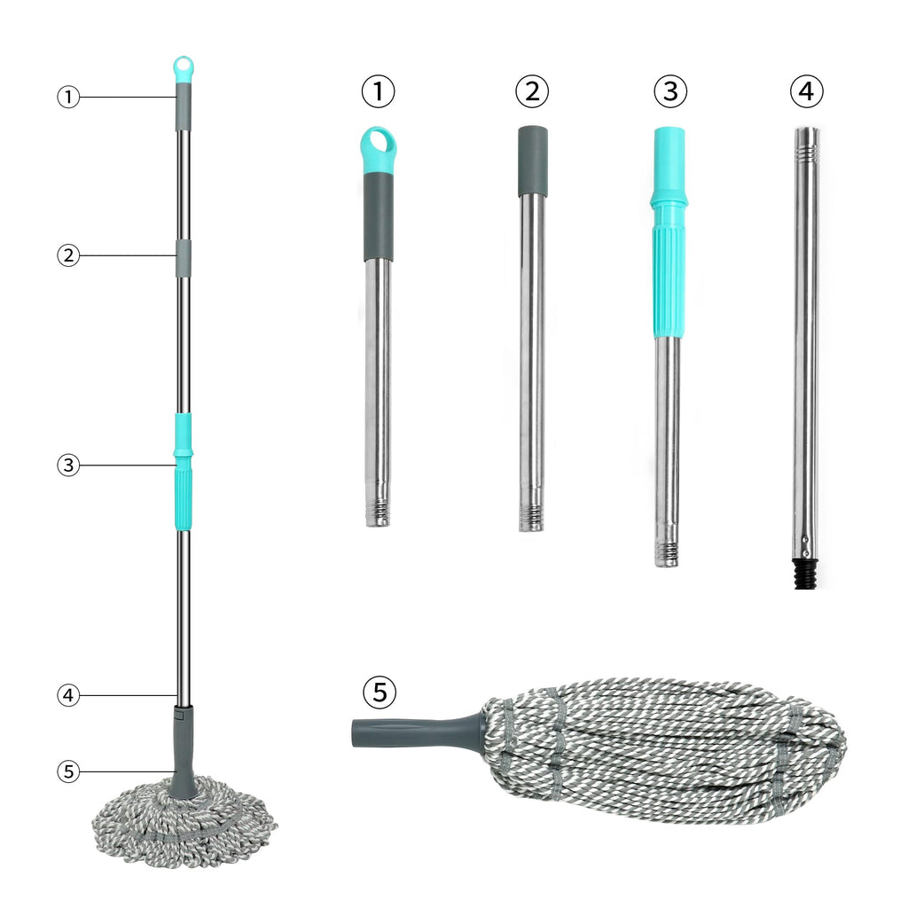 Kickleen Self Wringing Mop - Easy Squeeze Twist Mop with 52.5 Inch Long Handle, Heavy Duty for Hardwood, Tile, Vinyl & Laminate Floors (Gray)