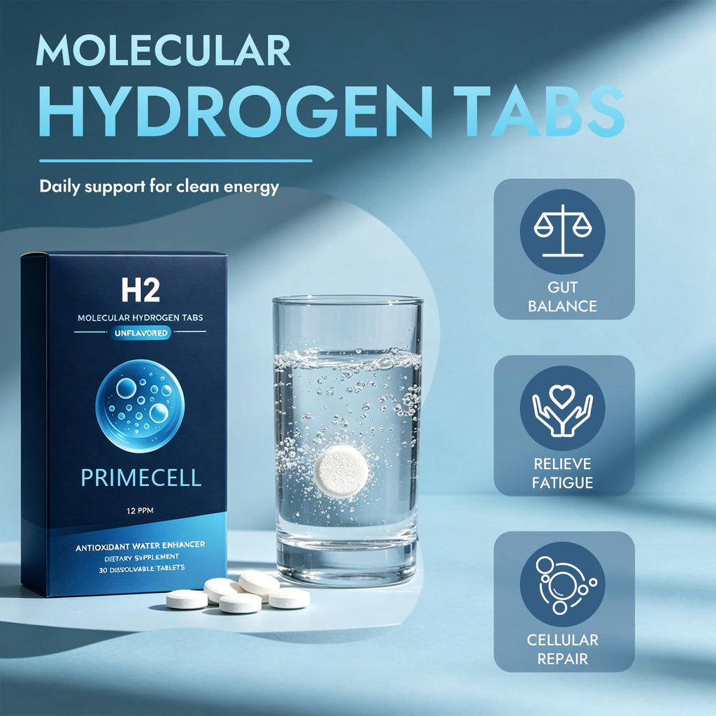 Ethris Primecell H2 Molecular Hydrogen Tablets- Effervescent H2 Tablets for Drinking Water，Portable Molecular Hydrogen Water Tabs - Dissolves in 12–16 fl oz Water，30 Count
