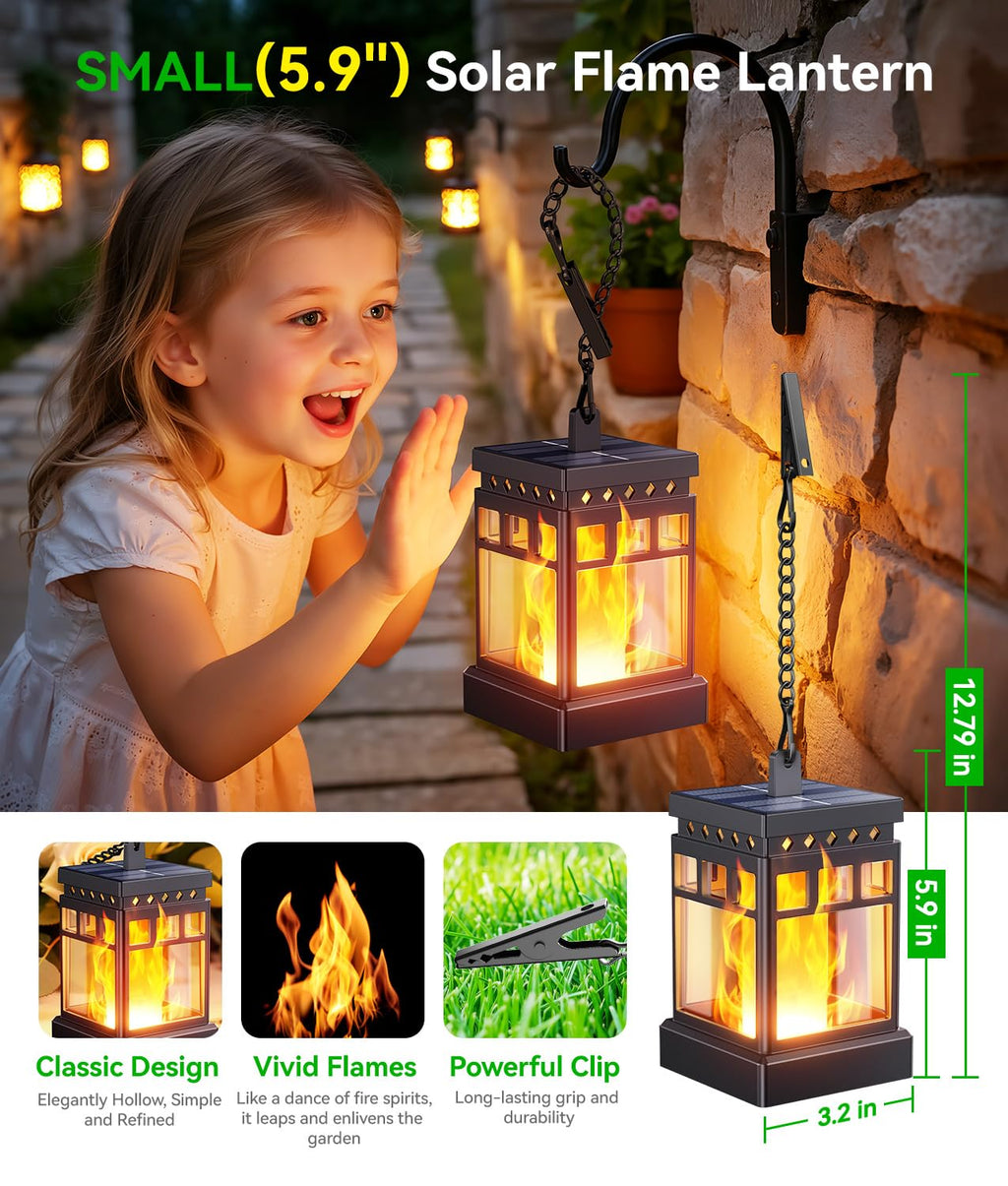 KOOPER Hanging Solar Lanterns Outdoor Waterproof, 4PCS Flickering Flame Hanging Solar Lights for Outside, Outdoor Solar Lanterns up to 12 Hours, Halloween Lanterns Decorative for Patio Yard Garden