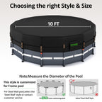 QH.HOME 550D 10 ft Pool Cover Round[Upgraded Tear Resistant & Quadruple Windproof] wth Pre-Installed Patented Winch and Rope, Pool Covers for Above Ground Pools-Snug Fit & Waterproof Protection