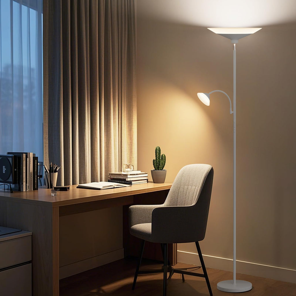 SIBRILLE Sliver Gray Torchiere Floor Lamp with Reading Light, 4 Color Temperatures, Dimmable & Individual Light Control Standing Lamp, 34W Bright Tall Lamp with Remote for Living Room Bedroom Office