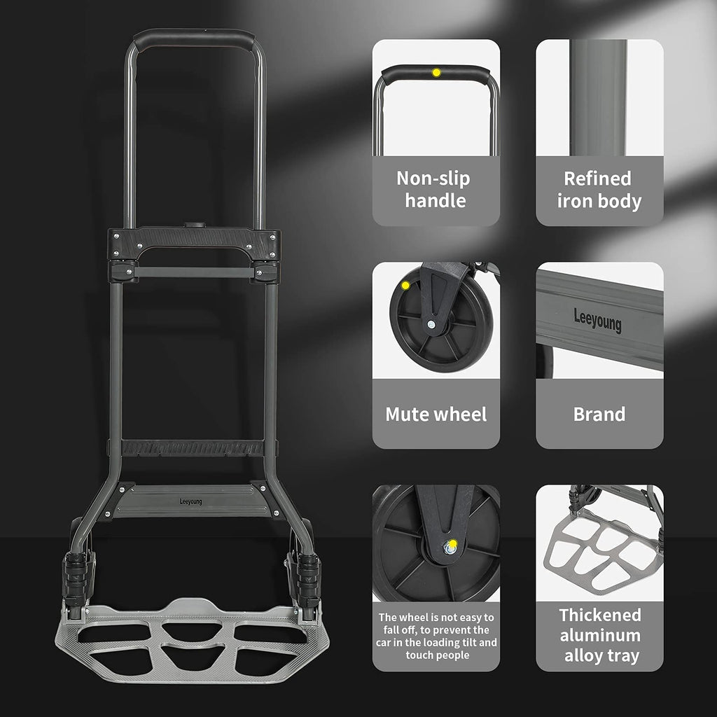 Leeyoung Folding Hand Truck and Dolly, 264 Lb Capacity Heavy-Duty Luggage Trolley Cart with Telescoping Handle and PP+EVA Wheels