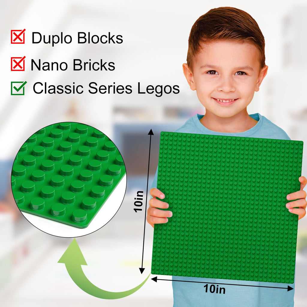 Pokiiulk Classic Baseplates, Peel and Stick Base Plates for Building Bricks, Compatible with Major Brands, Self-Adhersive Base for Bricks 10" x 10", 6 Pack Green