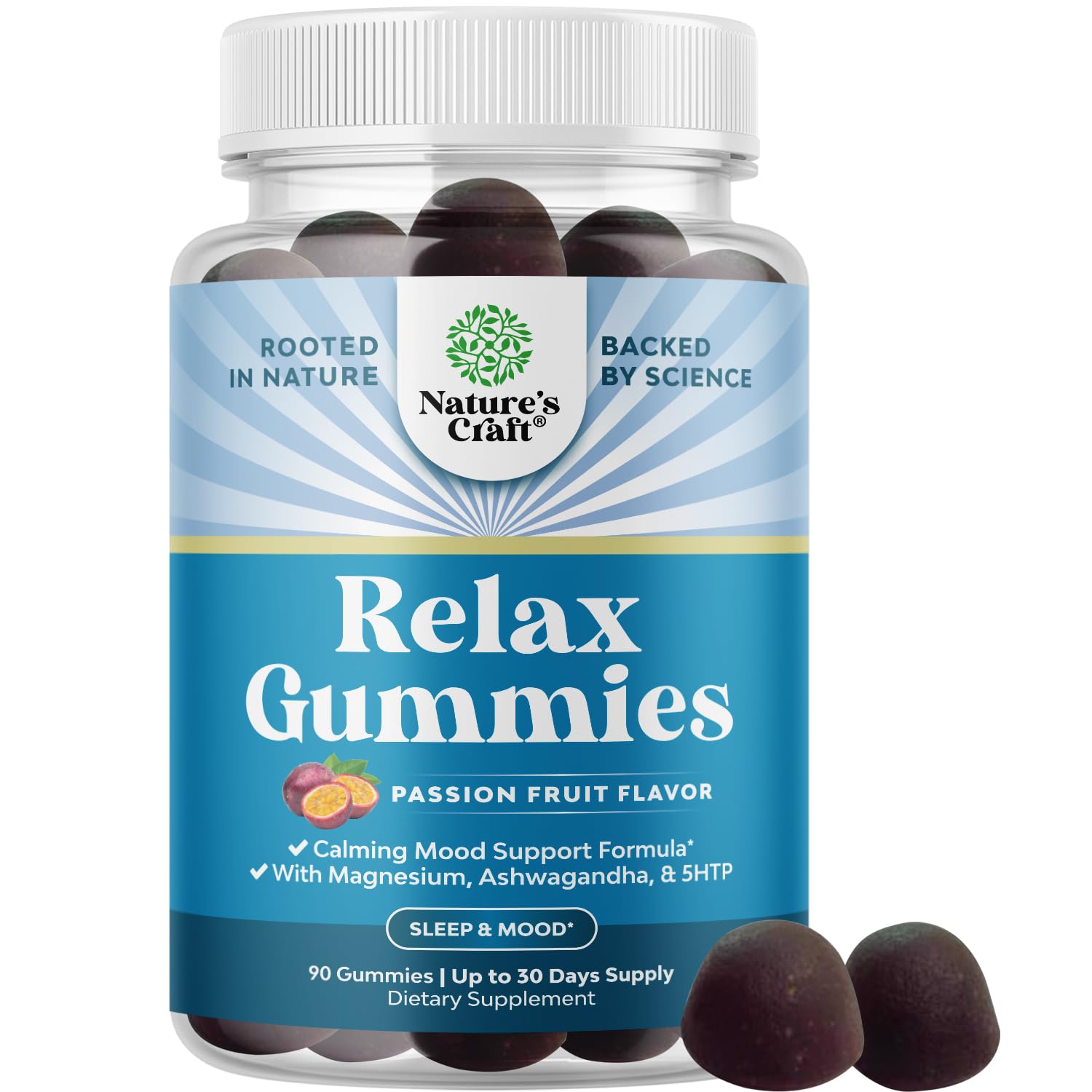 Pure Calm and Relaxing Magnesium Supplement - Magnesium for Stress Support & Rest Ease for Adults - High Absorption Mg Citrate Gummies with L Theanine & Ashwagandha for Muscle Cramps - 90 Count