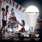 Neporal 4 Pack Emergency-Rechargeable-Light-Bulb, Stay Lights Up When Power Failure, 1500mAh 15W 80W Equivalent LED Light Bulbs for Home, Camping, Tent (E27, with Hook) (Daylight)