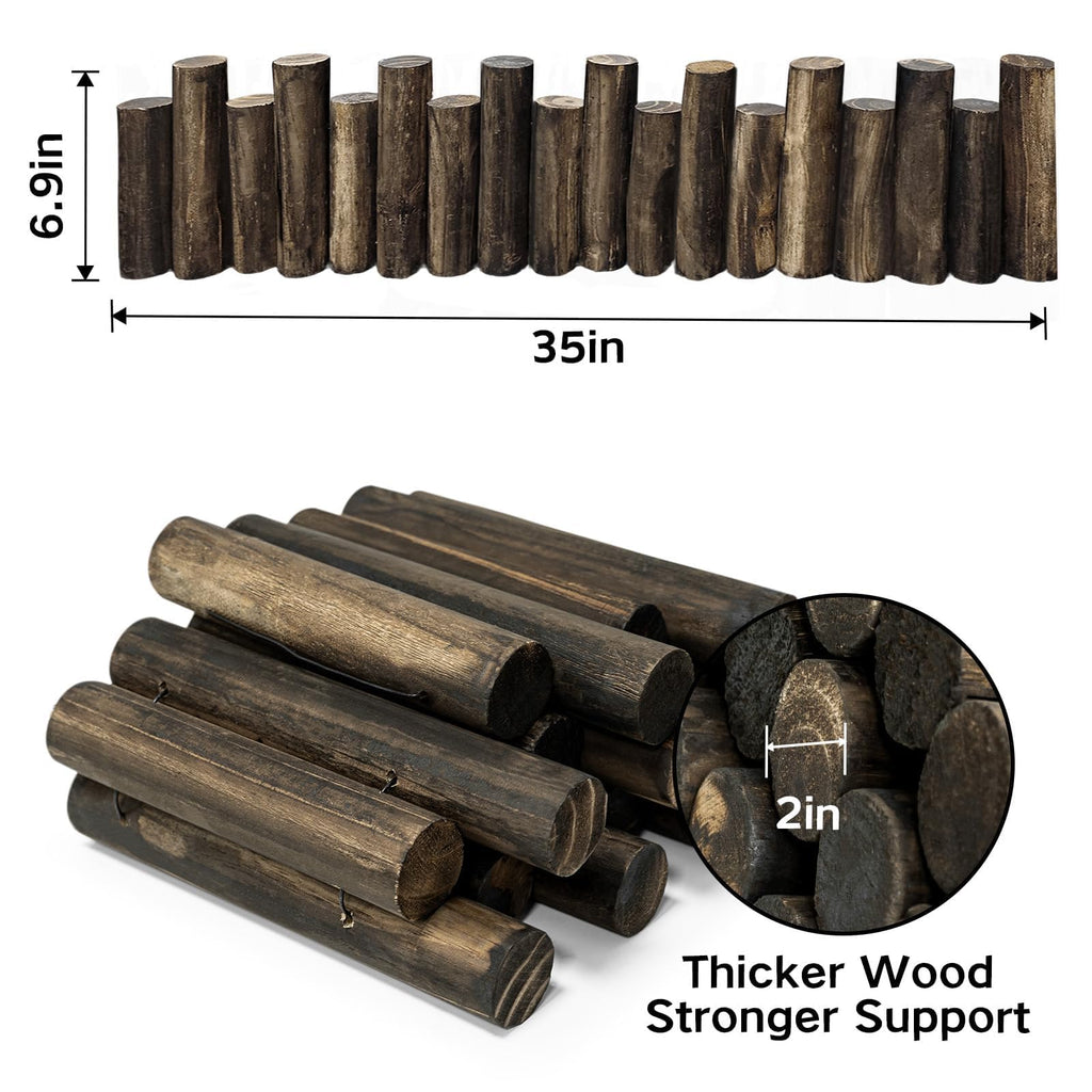 Wood Garden Edging, Natural Wooden Solid Log Fence Border Decorative for Flower Bed Barriers and Landscape Fencing, 6.9 in H x 3.0 ft L, 1.9 in Diameter (2PACK)