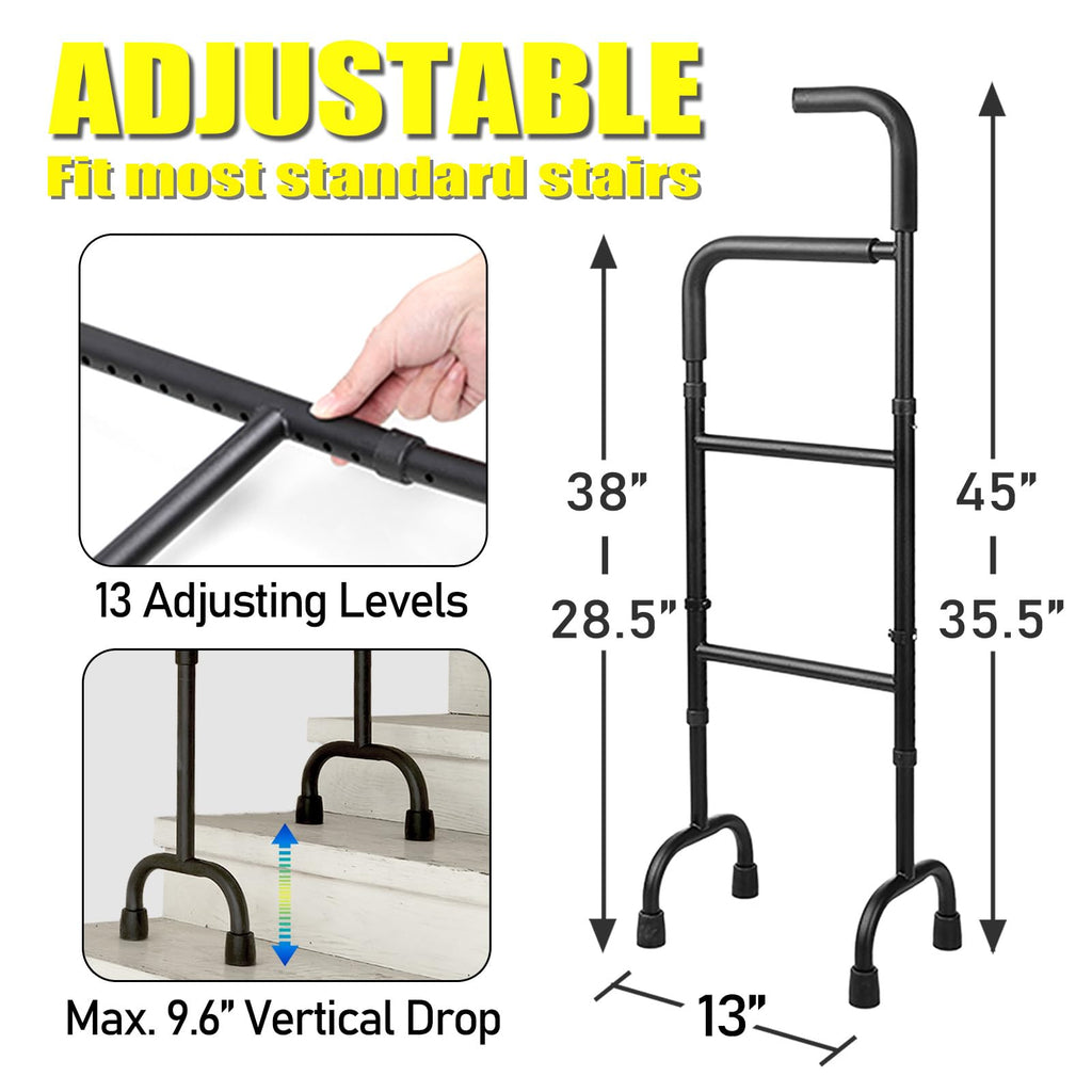 20-Level Adjustable Stair Climbing Assist Cane & Elderly Stair Lift Assist with Anti-Slip Handle & Stabilizing Feet, 300lbs Capacity for Seniors, Standard Steps-Patent Pending