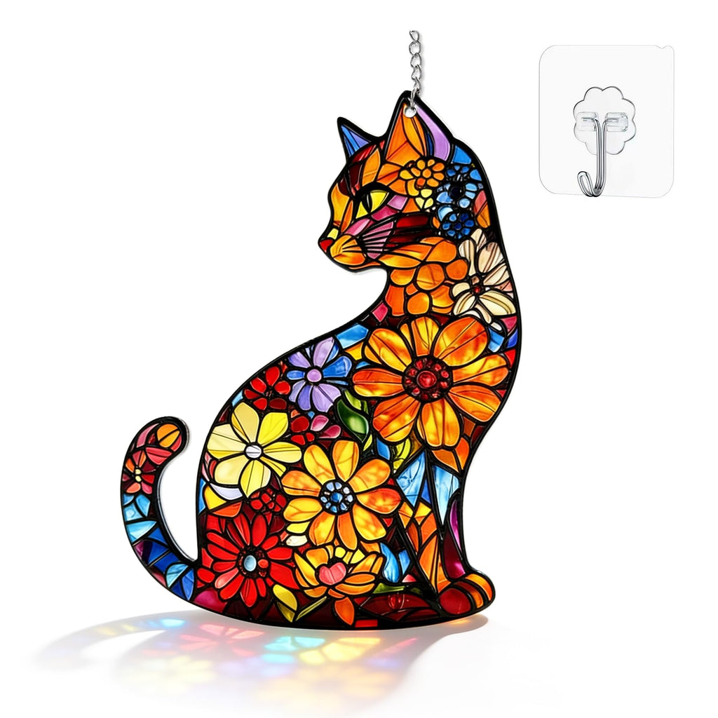 Stained Glass Window Hanging Sun Catchers with Cat Design
