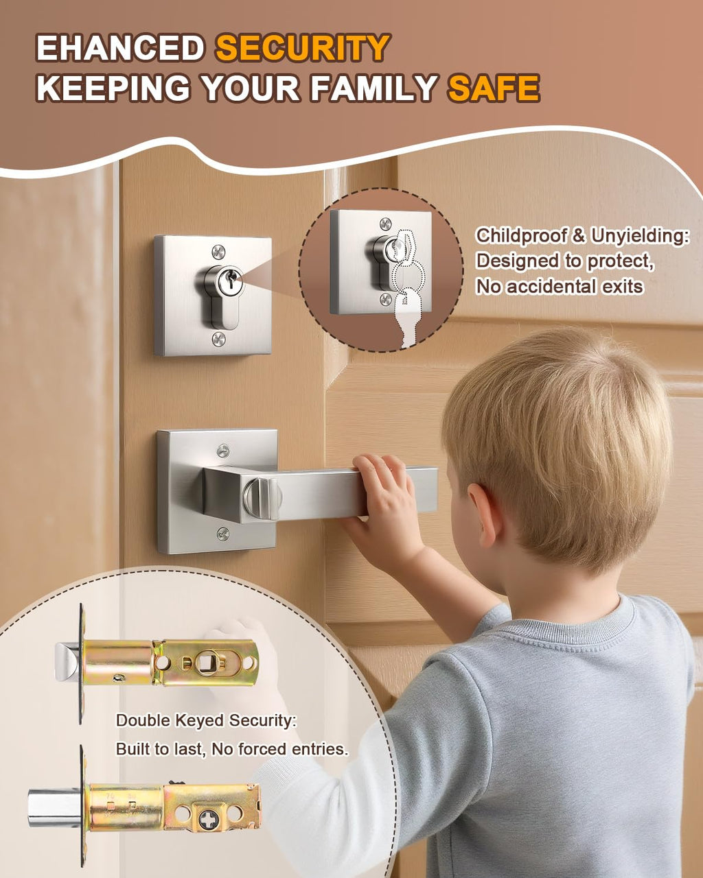 KNOBWELL 5 Pack Exterior Door Handle with Deadbolt, Brushed Nickel Entry Door Locksets with Deadbolt, Keyed Entry Handle with Lock and Key(Keyed Alike)