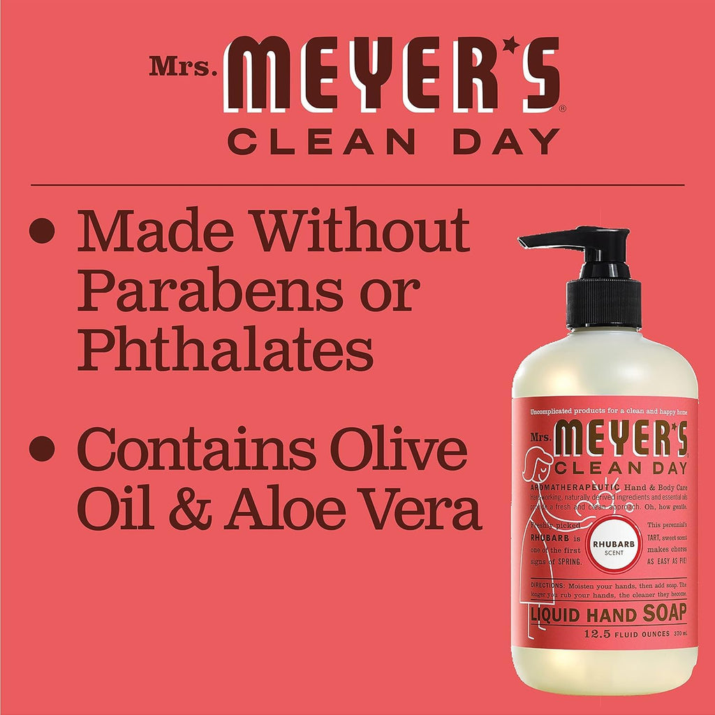 MRS. MEYER'S CLEAN DAY Hand Soap, Made with Essential Oils, Rhubarb, 12.5 Fl. Oz - Pack of 3