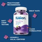 Bariatric Fusion Iron Supplement for Women Anemia | Chewable Iron with Vitamin C | Grape Flavored Soft Chew | Gentle on Stomach Ferrous Fumarate for Women and Men | Gluten Free | 60 Count