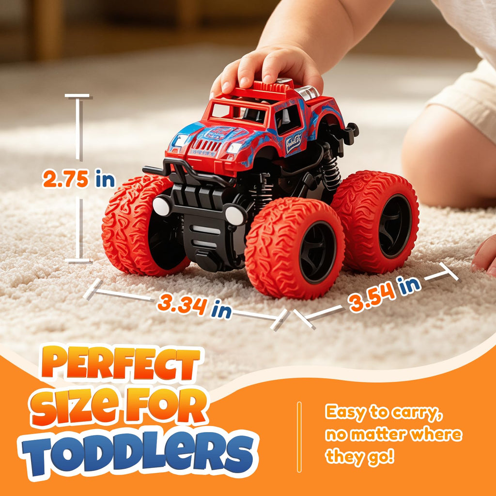 ANAOER 4 Pack Monster Trucks Toys for Boys 2 3 4 5 6 7 Year Old, Friction Powered Pull Back Car Toys for Toddlers Kids Ages 3-5 2-4 4-7, Best Birthday Christmas Party Gift for Boys and Toddlers