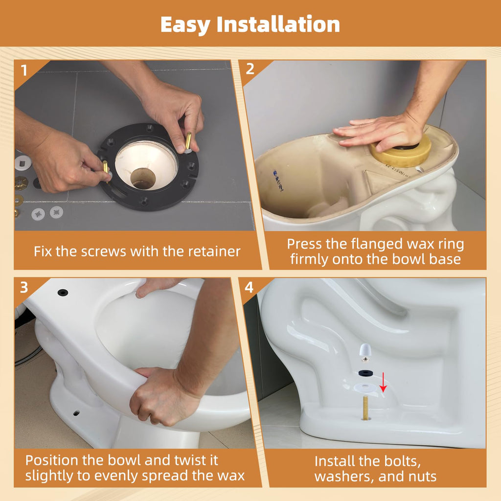 Hibbent Extra Thick Toilet Wax Ring Replacement Kit, Universal Toilet Seal Ring with Brass Bolts and Toilet Bolt Covers, PE Toilet Flange Fits 3 Inch and 4 Inch Drain Pipes
