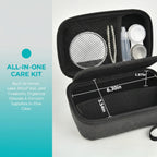 GWCASE Travel Glasses Organizer & Contact Lens Case - Adjustable Slots, Built-in Mirror, Tweezers, Solution Bottle & Hand Strap, Universal Fits Eyelasses/Sunglasses for Men & Women – Black
