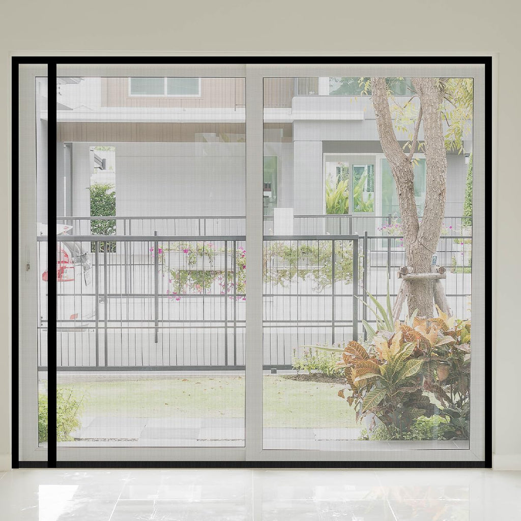 wohomzy Magnetic Screen Door Fits Door Size 68" x 80", Screen Size 70" x 81", Reversible Left Right Side Opening,Top Middle Anti-Tearing Mesh Net Curtain with Magnet,Black