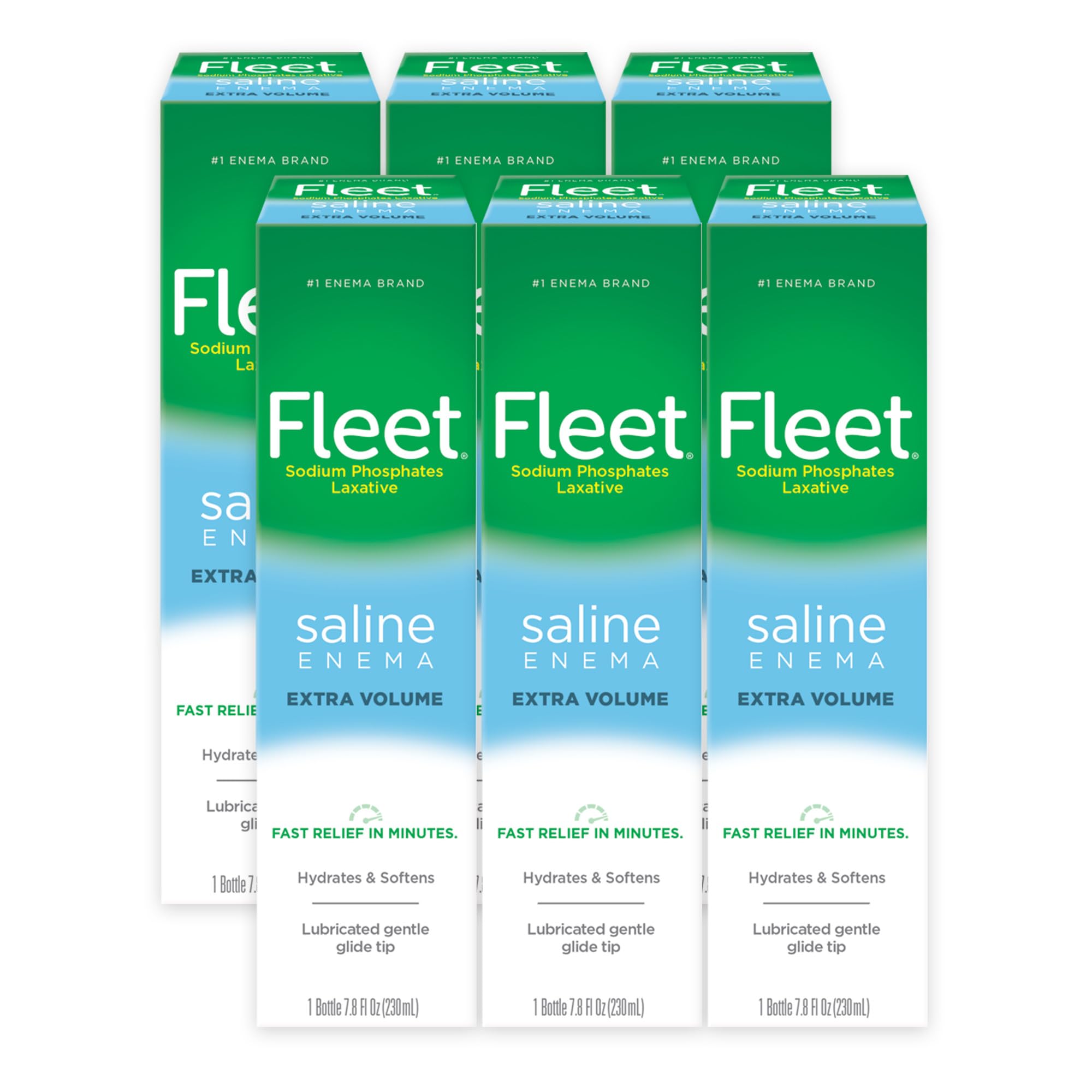Fleet Laxative Saline Enemas for Constipation Relief for Adults, Extra Volume, 7.8 Fl Oz Each, Pack of 6 Bottles