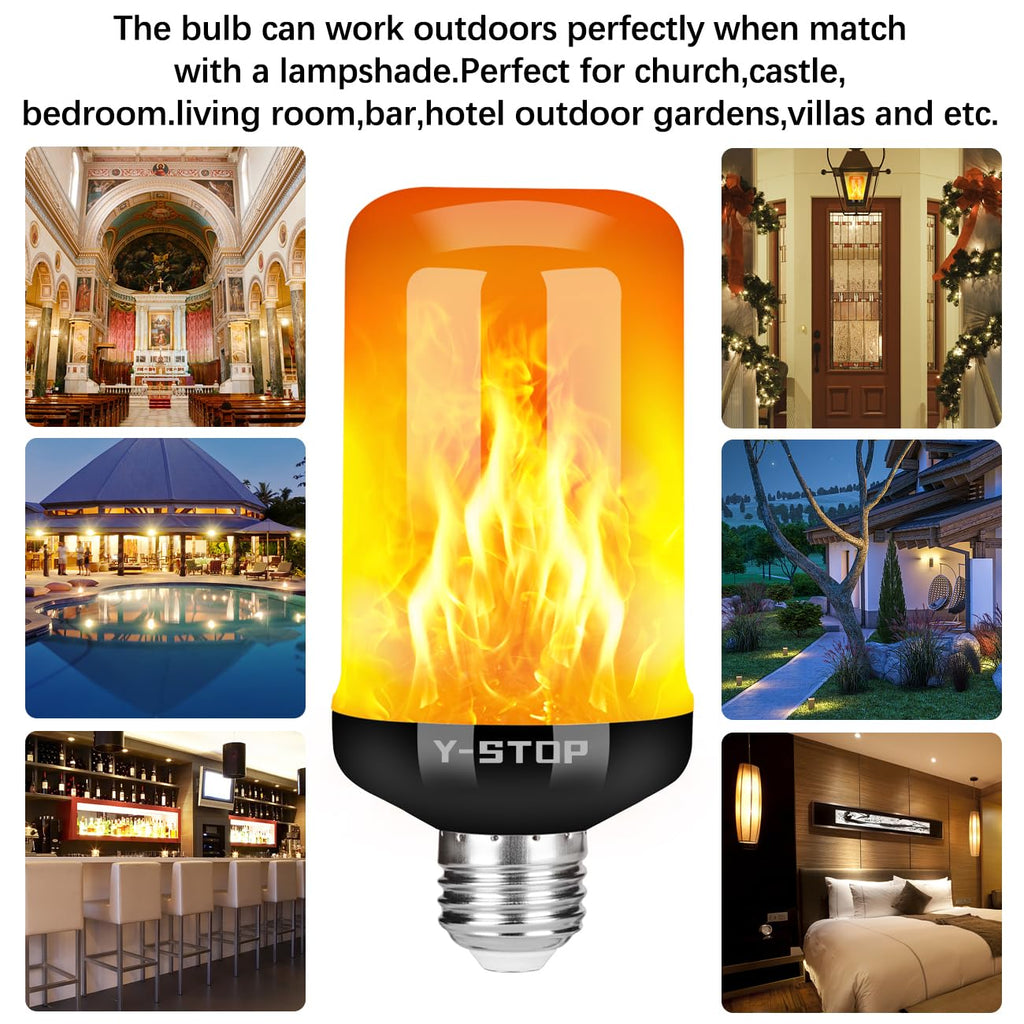 Y- STOP Upgraded Flame Light Bulbs, 4 Modes Flickering Light Bulb with Upside Down Effect, E26 Base Flame Bulb for Halloween Lights, Christmas Decorations Outdoor Indoor, Party Decor (4 Pack)