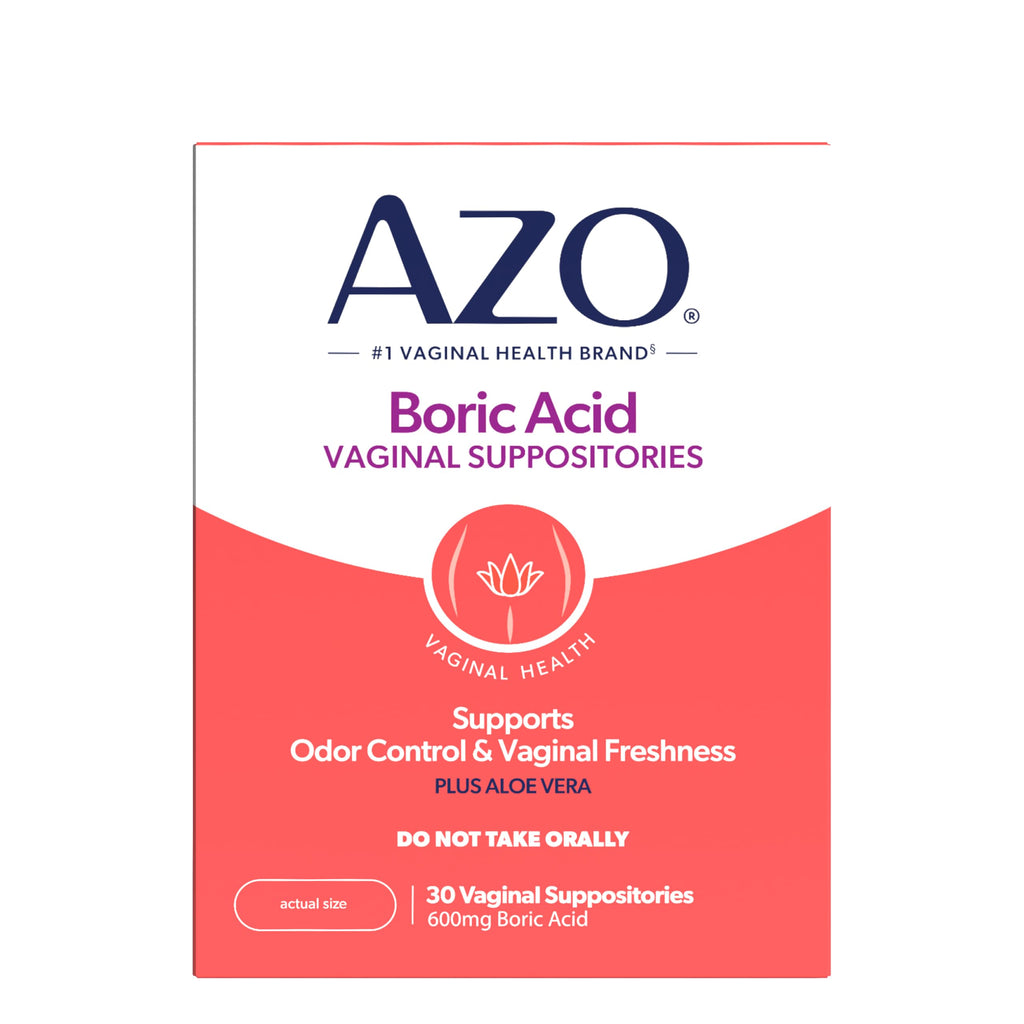 AZO® Boric Acid Vaginal Suppositories for Women, Helps Support Odor Control with Clinically Studied Boric Acid, Non-GMO, 30 Count