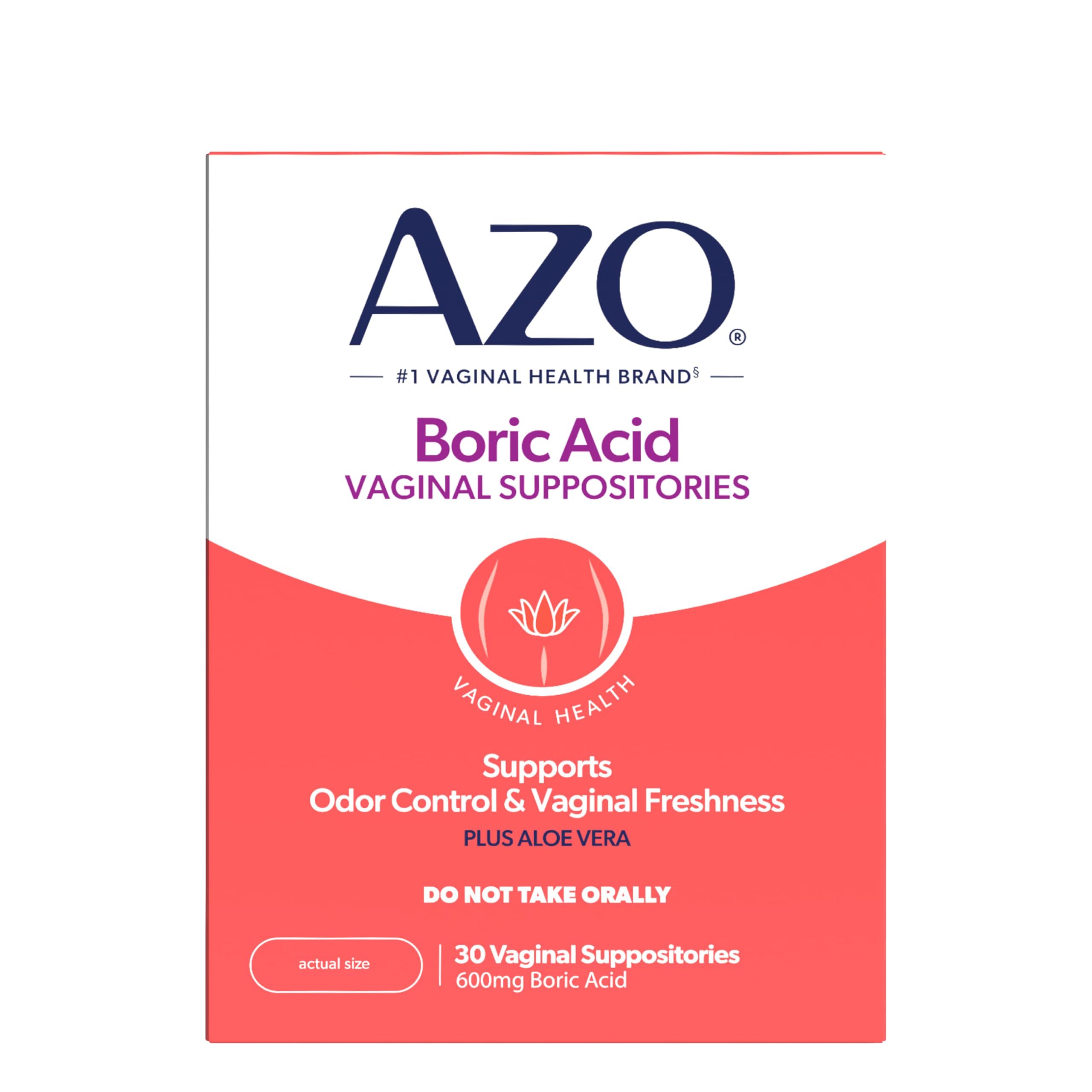 AZO® Boric Acid Vaginal Suppositories for Women, Helps Support Odor Control with Clinically Studied Boric Acid, Non-GMO, 30 Count