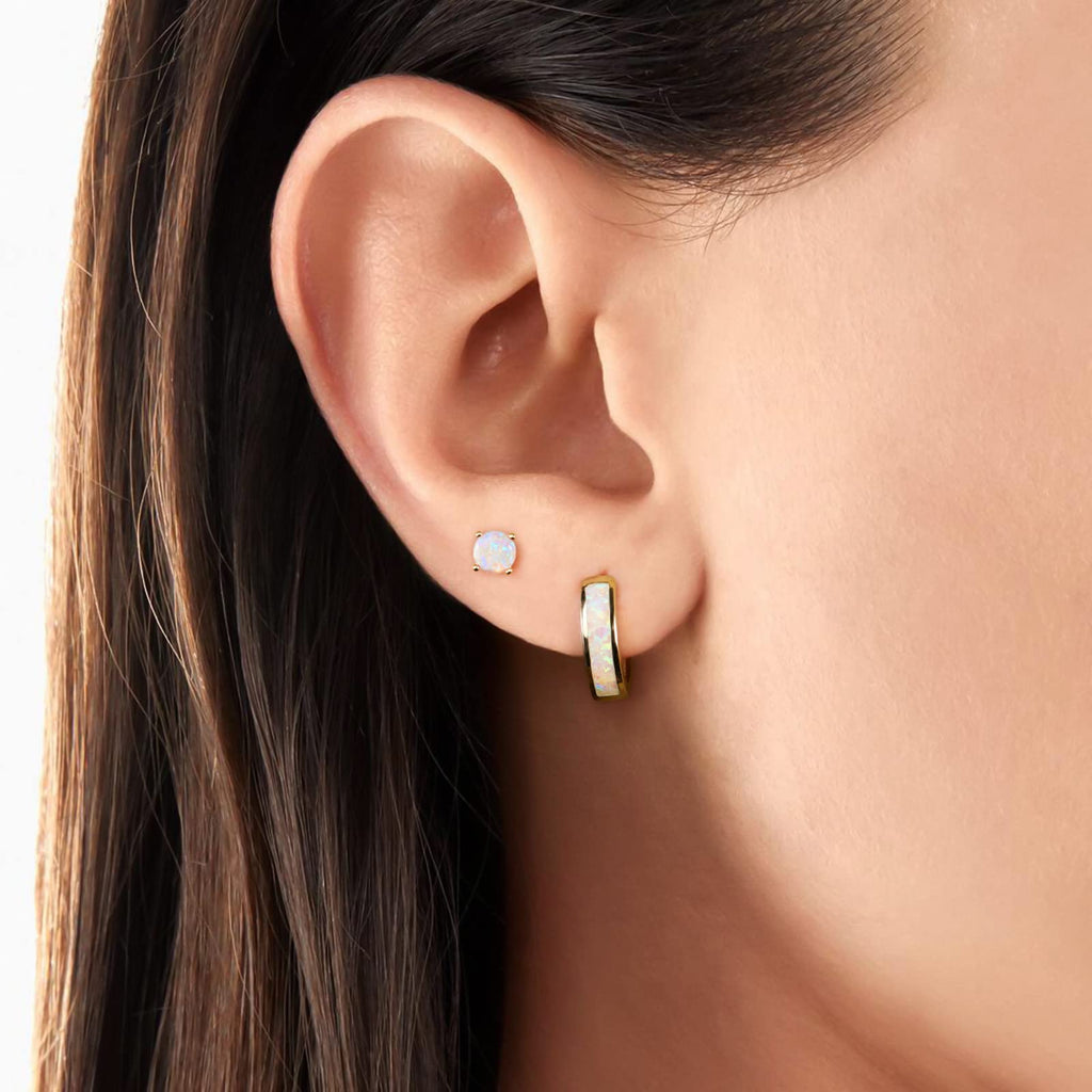 Chunky Small Gold Hoop Earrings for Women Sensitive Ears (04-Set Gold, White Opal)