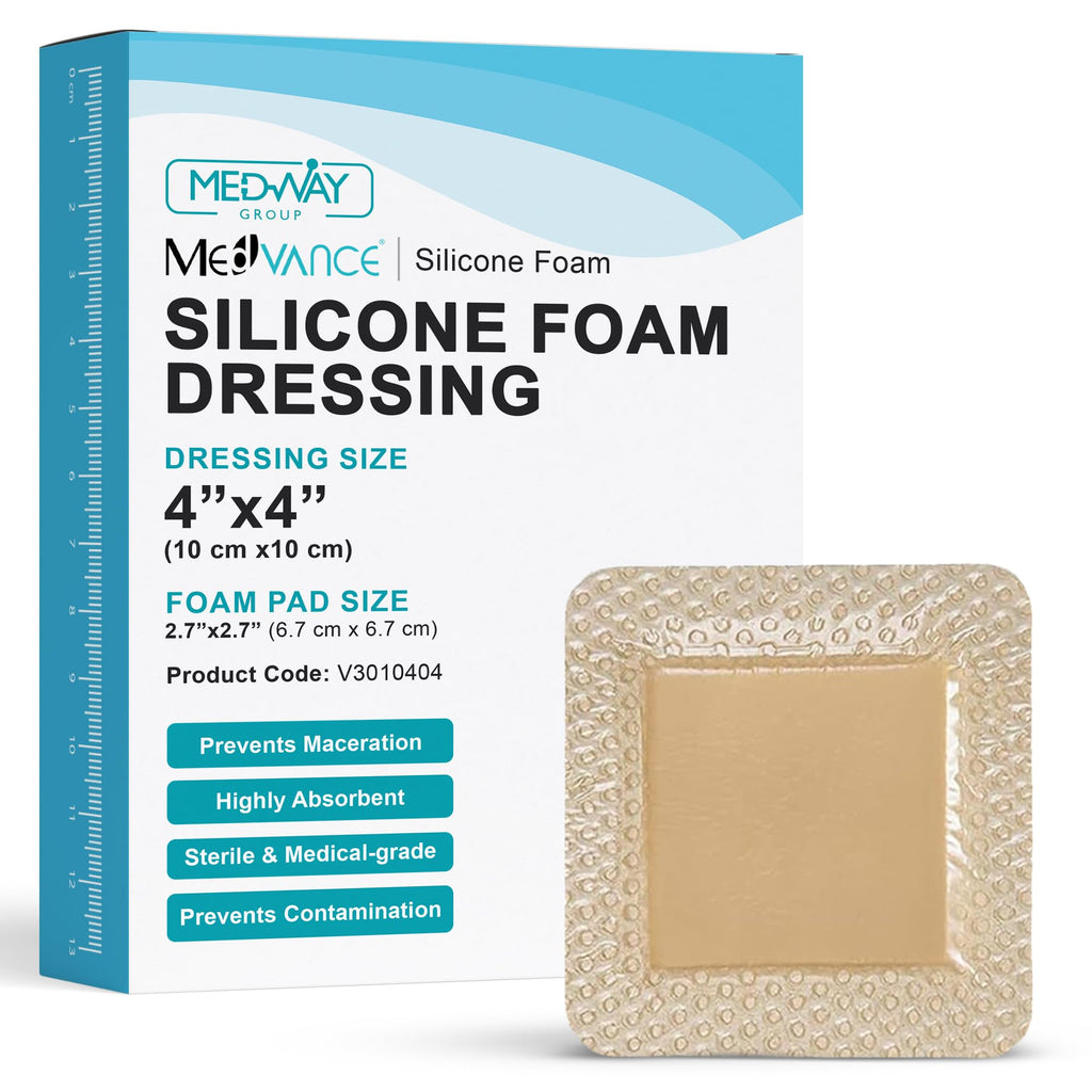 MedVance 10 Pack 4"x4" Silicone Foam Dressing Bordered Dressing, Waterproof Silicone Bandages for Wounds Care, Bed Sore Patches, Super Absorbent Wound Dressing, Self Adhesive Pressure Sore Pads