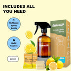 flowcheer Multi-Purpose Cleaner Starter Kit-Lemon Scent all purpose cleaner concentrate,cleaning tablets (6 Refill tablets) with Reusable Spray Bottle Multi-Surface Cleaner, 6x17fl oz