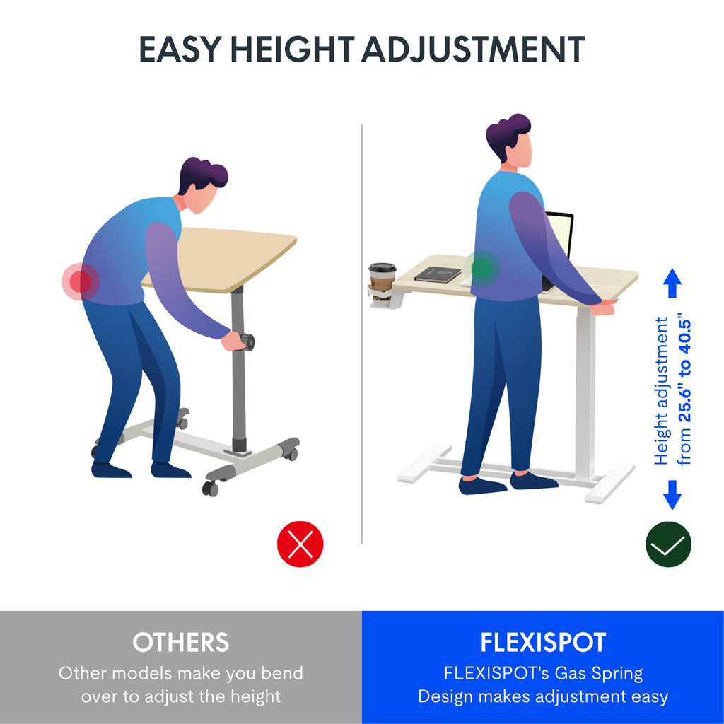 FLEXISPOT H7 Adjustable Overbed Bedside Table with Wheels Pneumatic Mobile Standing Desk Laptop Desk Rolling Computer Cart Movable Overbed Tables Hospital Home Use(27.6" W x 15.7" D, White Wood Grain)