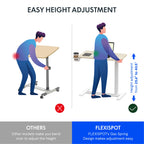 FLEXISPOT H7 Adjustable Overbed Bedside Table with Wheels Pneumatic Mobile Standing Desk Laptop Desk Rolling Computer Cart Movable Overbed Tables Hospital Home Use(27.6" W x 15.7" D, White Wood Grain)