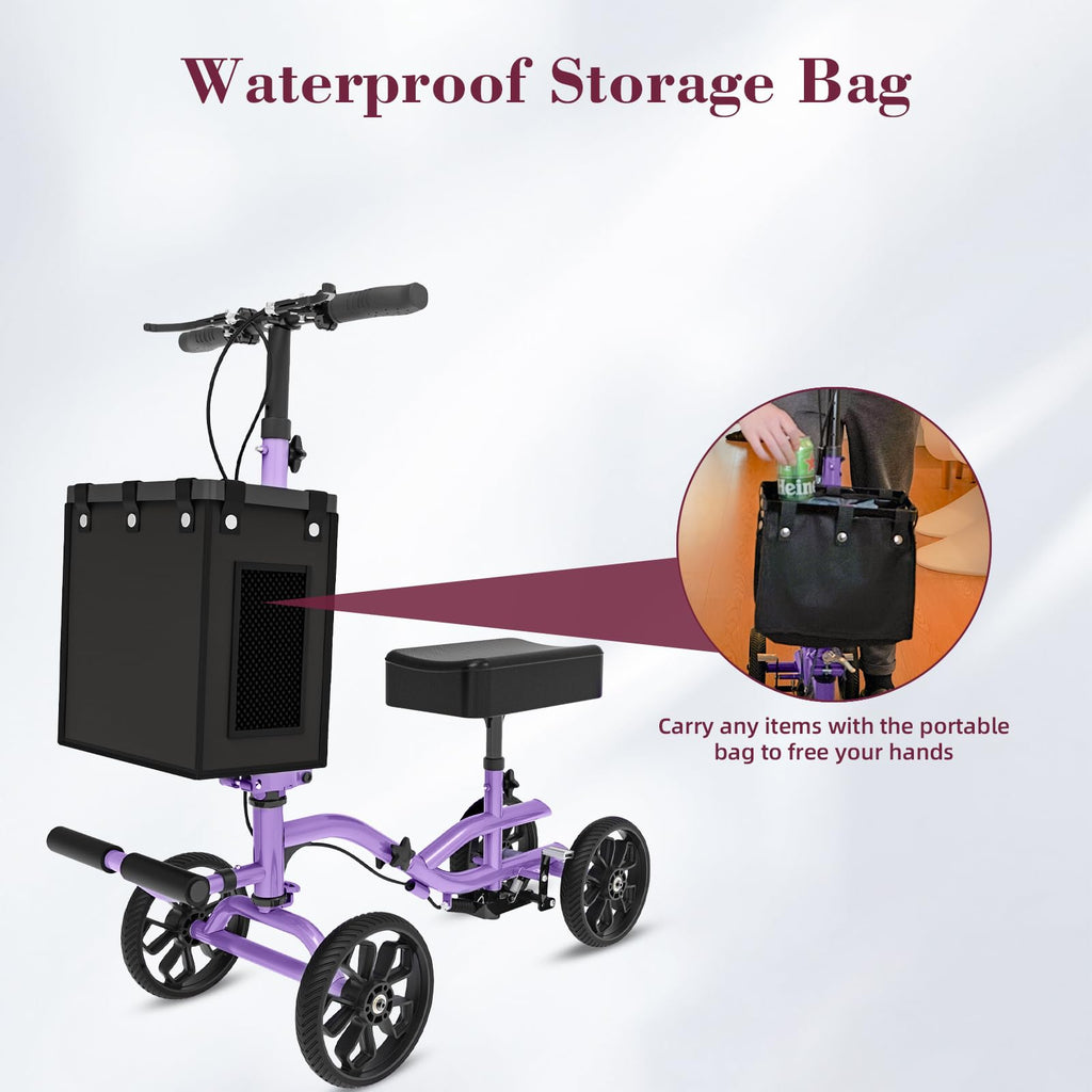 Fvzzin Lightweight Knee Scooter Crutch Alternative, Foldable & Adjustable Knee Scooter for Adults for Foot Surgery, Steerable Knee Walker with Detachable Basket, Includes DIY Stickers-Cream Purple