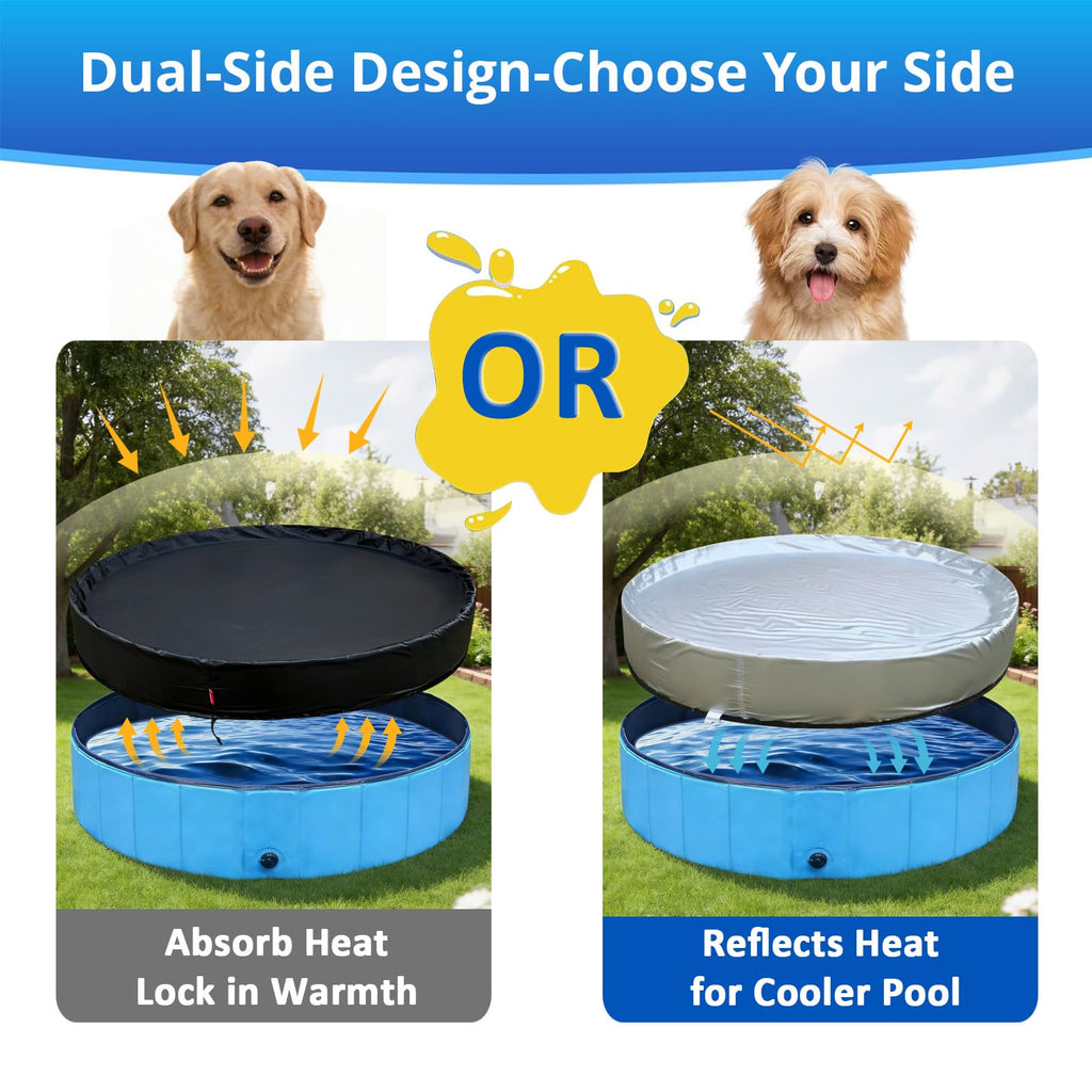 QH.HOME[2026 Upgrade 500D Thickened] 71-72 inch Kiddie Pool Cover Round, Collapsible Dog Pool Cover with Super Windproof Dual-Drawstring, Odorless Waterproof Fabric Material - Only Cover
