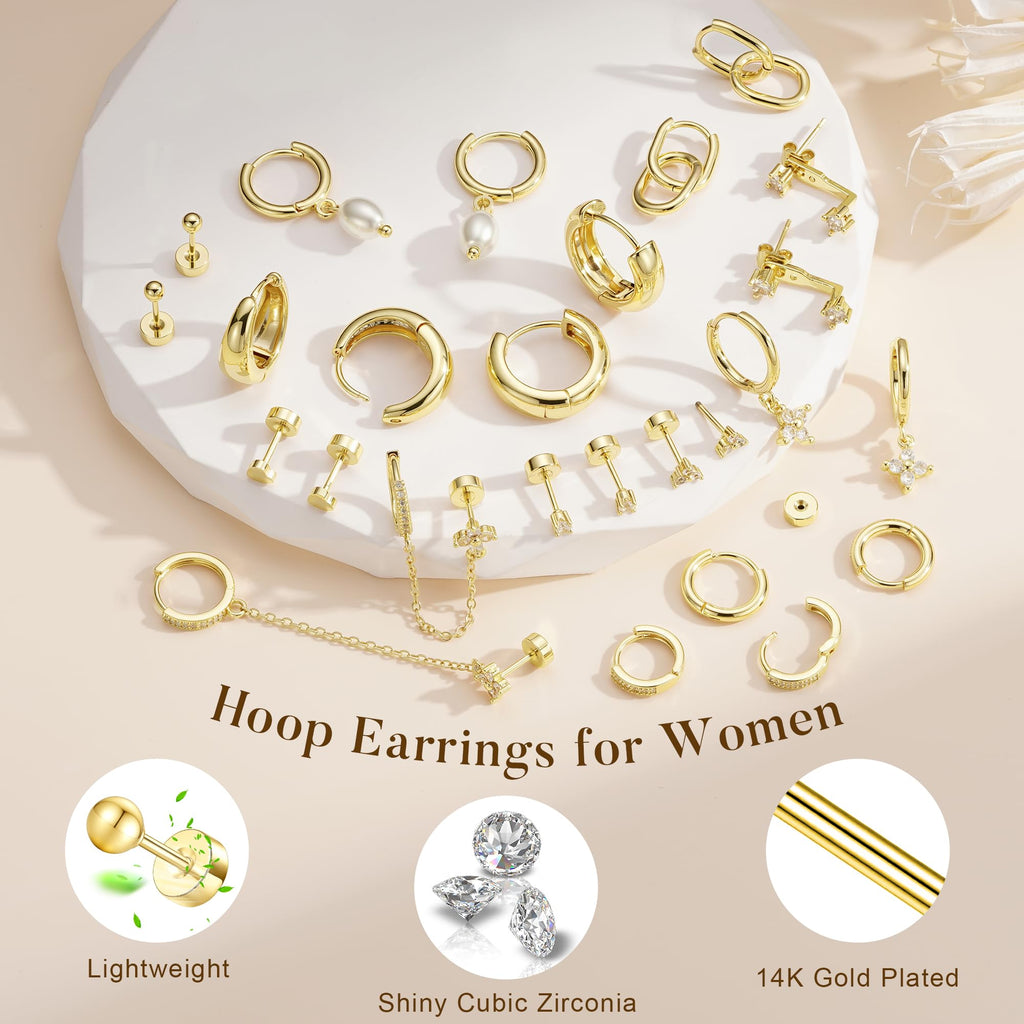 Turandoss 13 Pairs Gold Hoop Stud Earrings for Women