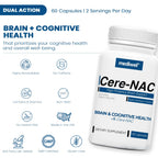 Cere-NAC Advanced Brain Supplement - Cognitive & Mental Clarity Support - NAC, Glycine, Alpha GPC, Citicoline (CDP-Choline), L-Theanine, Phosphatidylserine, Alpha Lipoic Acid - Made in USA