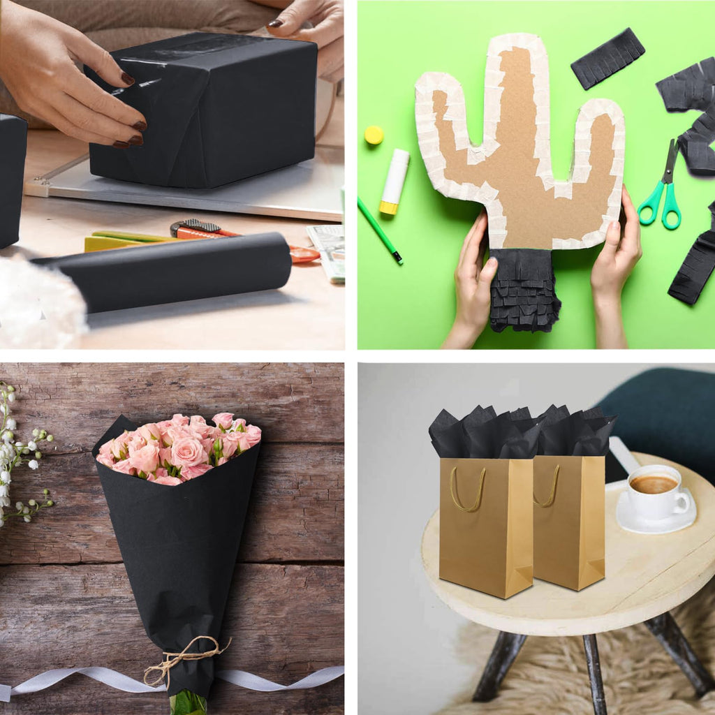 Jkopsnr 100 Sheets Black Tissue Paper 20x14 Inches Tissue Paper for Gift Bags Wrapping Tissue Paper Bulk for DIY Crafts Birthday Baby Shower Festival Holidays Decorative