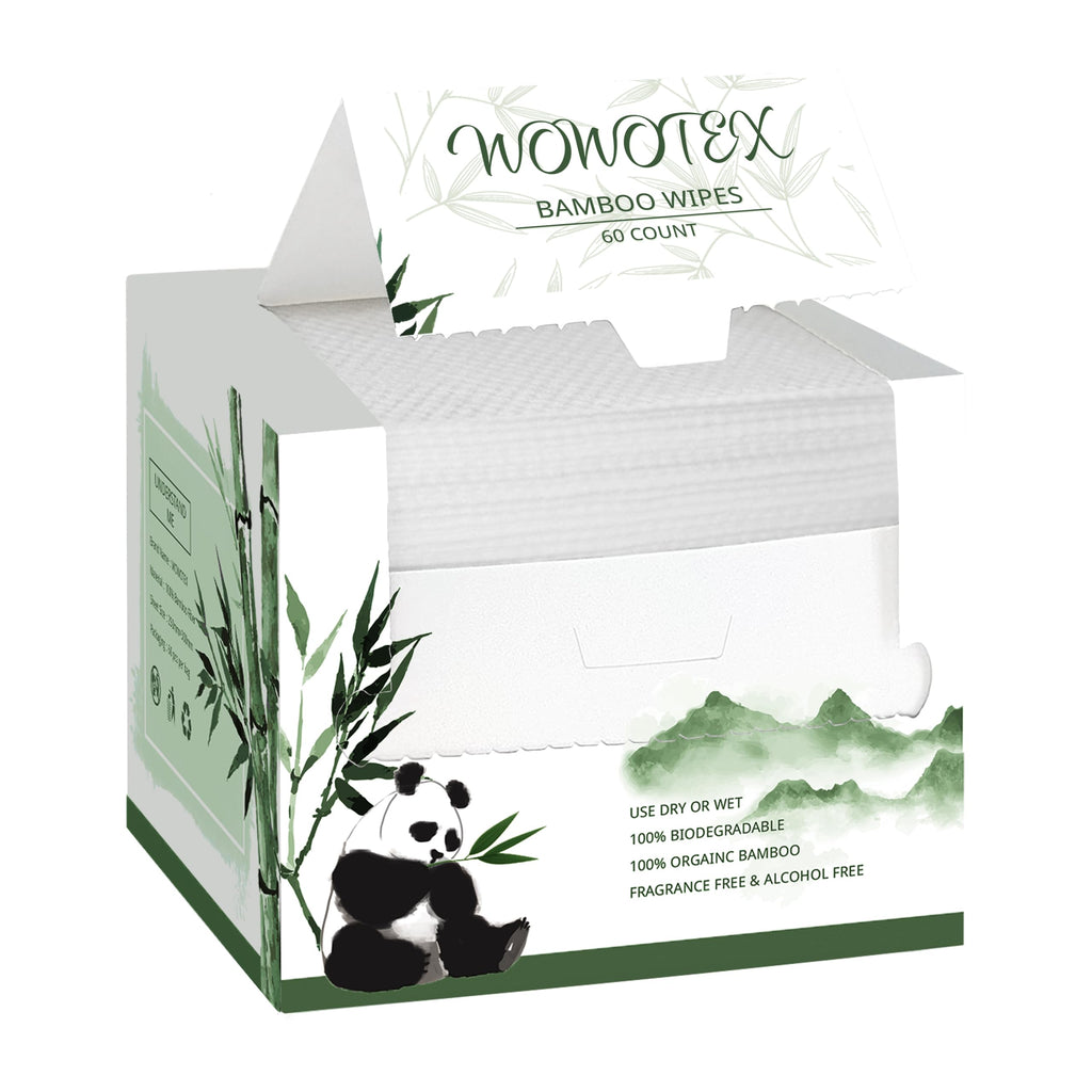 WOWOTEX Bamboo Viscose Disposable Face Towel Biodegradable Large Dry Face Wipes 120 Count Extra Thick Soft Clean Facial Towels for Sensitive Skin, Makeup Removing, Facial Cleansing