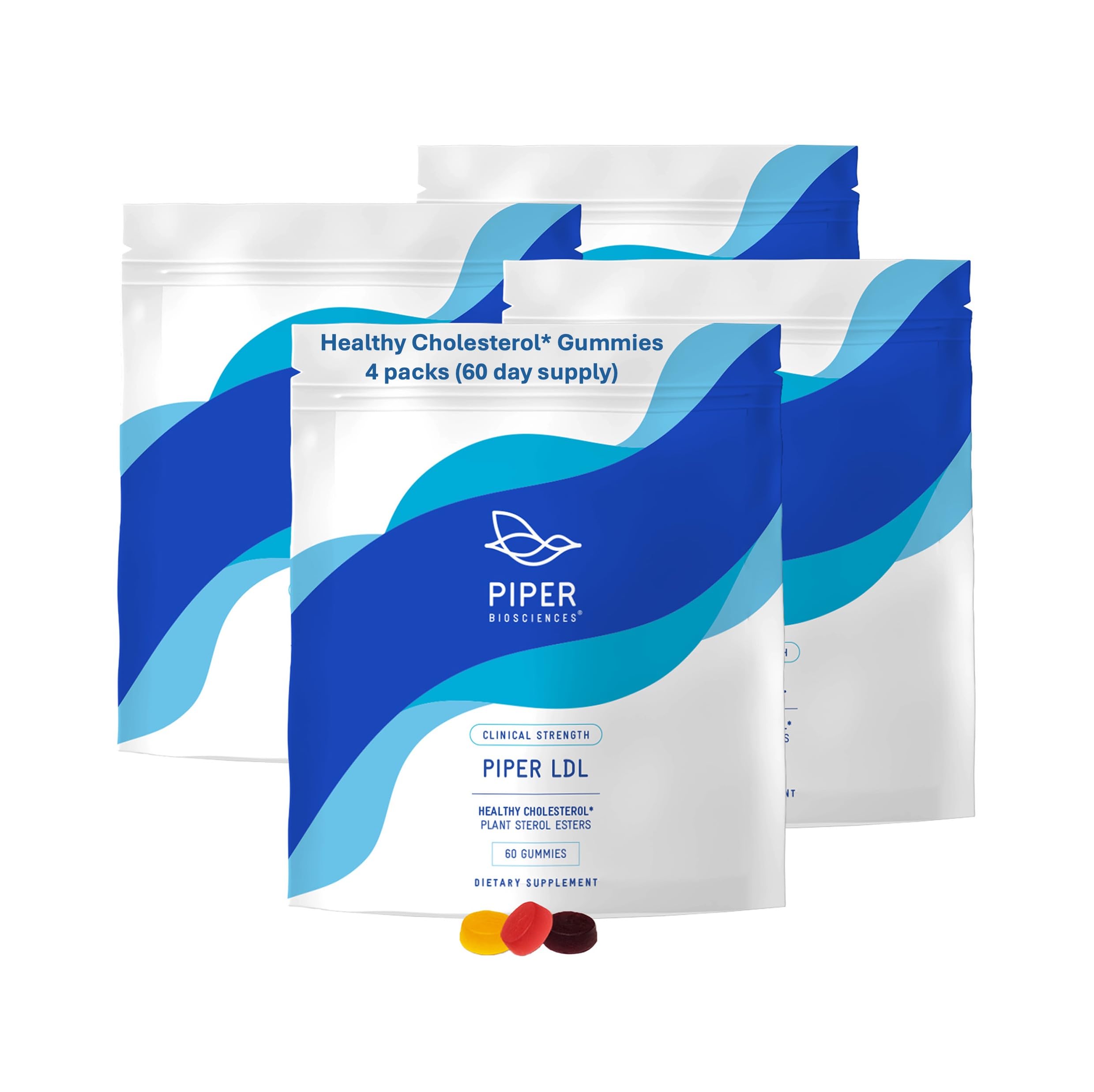 Piper Biosciences 60 Day Supply Cholesterol Health Gummies 240 Gummies (Four Packs Each with 60 Gummies): Plant Sterols Supplement for Healthy Cholesterol