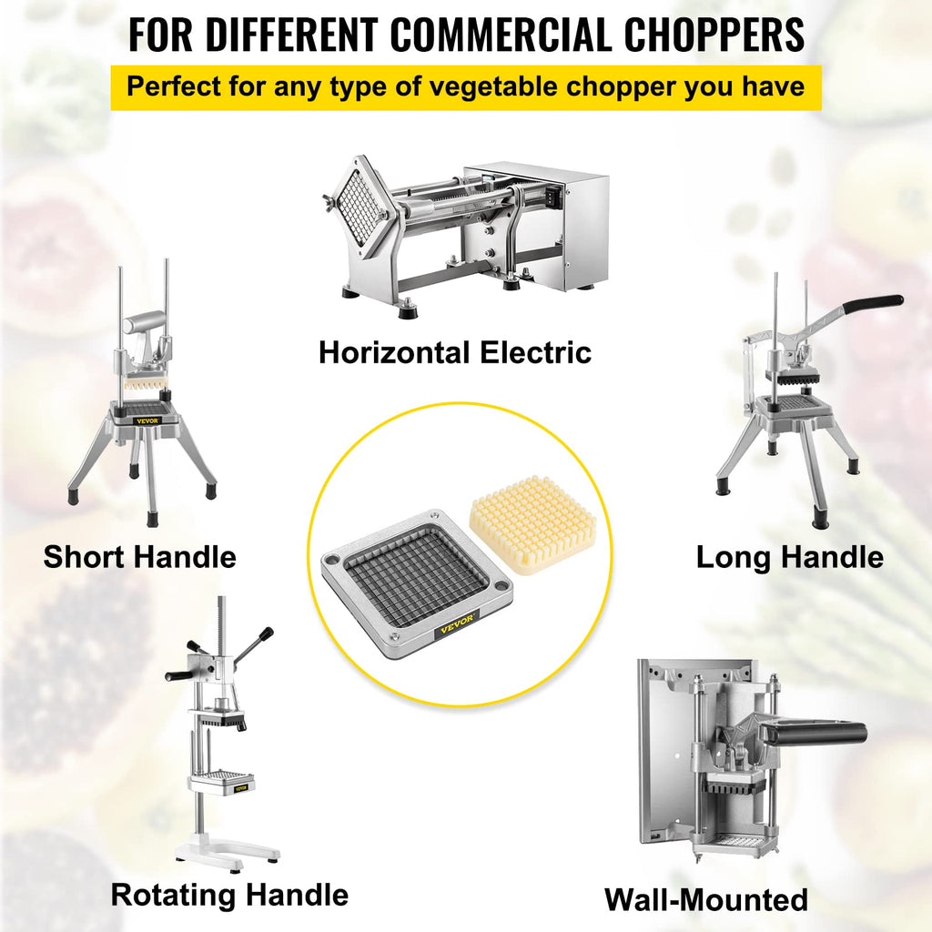 VEVOR Replacement Chopper Blade, 1/4 inch, 3 PCS French Fry Blade Assembly with 6 Extra Knives, Stainless Steel Dicer Parts and Push Block for Cutting Potatoes Carrots Onions Cucumbers Mushrooms