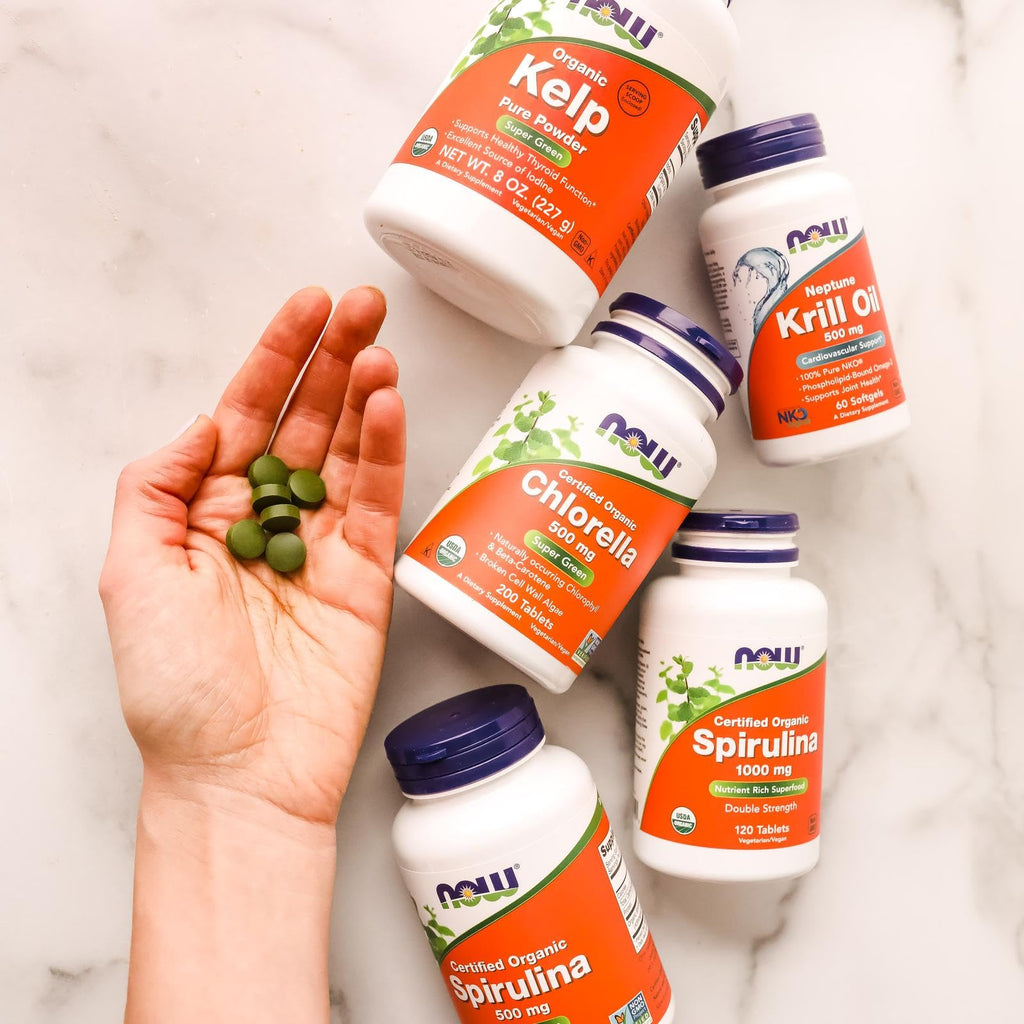 NOW Foods Supplements,Organic Chlorella 500 mg with Naturally Occurring Chlorophyll,Beta-Carotene,Mixed Carotenoids,Vitamin C,Iron and Protein,200 Tablets,(Pack of 2)