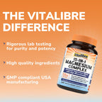Vitalibre 15 in 1 Magnesium Complex Supplement 510mg | Maximum Absorption Glycinate, Malate, Taurate, Citrate and More for Bones, Heart, Recovery, Energy | Non-GMO, 240 Capsules