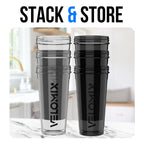 VELOMIX -6 PACK- 28 oz Protein Shaker Bottle for Protein Mixes -6x Wire Whisk | Leak Proof Shaker Cups for Protein Shakes | Large, Stackable Protein Shaker Bottle Pack (Blacks and Transparents)