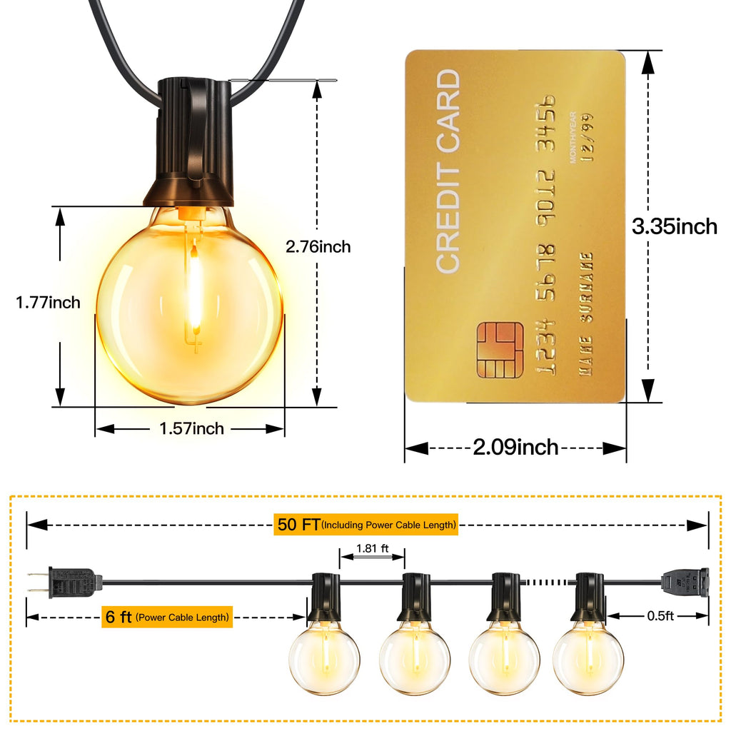 Ollny Outdoor String Lights, 50FT LED Patio Lights Waterproof Plug in