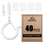 ADIIL 40 PCS Q Hanger Hooks with Safety Buckle, Windproof Screw Hooks for Hanging Outdoor String Lights, Plants, Christmas Patio Lights, 2.2 Inches, White