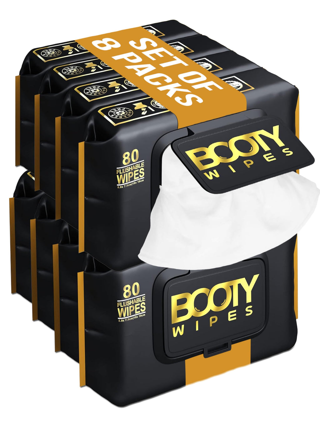 Booty Wipes - Flushable Wipes for Men - Aloe Vera and Vitamin E - Non-Woven - 640 Count Pack of 8-5.9 x 7.5 Inch - Alcohol Free - Fragrance Free - pH Balanced - Durable and Gentle Toilet Wipes
