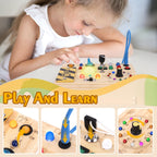 Montessori Toys Clock Wooden Busy Board with 11 LED Light switches, Tooddler Sensory Travel Toys for 1+ Year Old Baby and Toddler