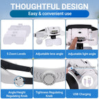 YOCTOSUN Magnifying Glasses with Light 1X-14X, Rechargeable LED Headband Magnifier with 6 Lenses and Storage Case, Hands Free Head Magnifying Visor for Close Work, Sewing, Crafts,Jewelry