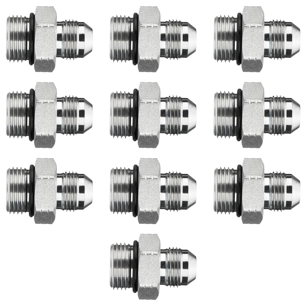 Racewill 10 Pack Hydraulic Hose Adapter Fittings: 1/2" JIC 37° Male x #10 SAE/ORB Male, Straight Tube Fitting Kits with Protection Cover